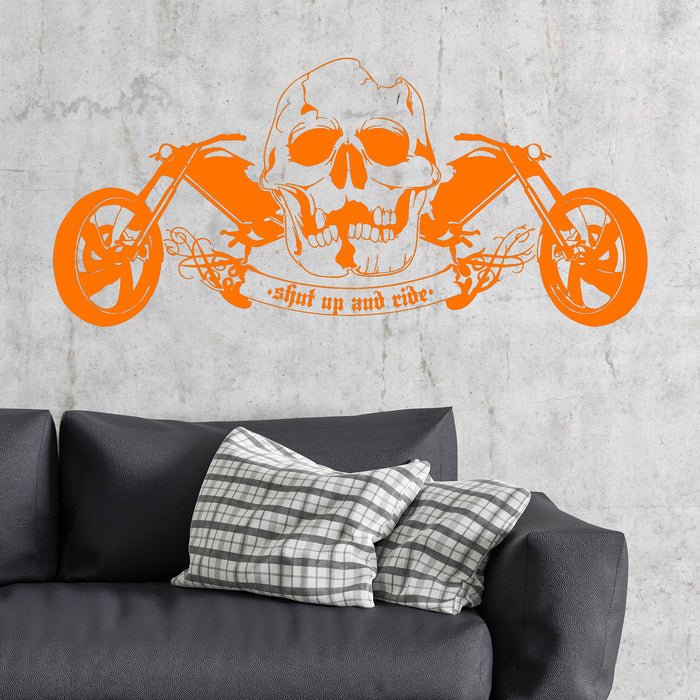 Vinyl Wall Decal Cool Skull Motorcycle Speed Biker Driver Garage Cruiser Sticker Unique Gift (658ig)