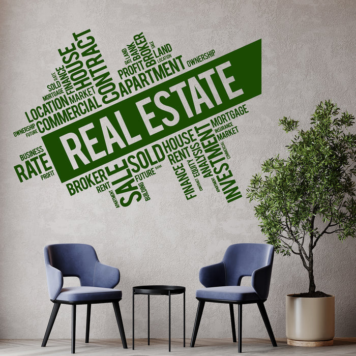 Vinyl Wall Decal Real Estate Broker Words Cloud Interior Art Stickers Mural (ig5733)