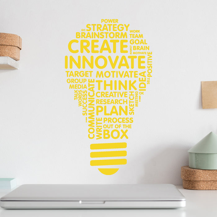 Office Quote Wall Decal Light Bulb Inspire Words Business Office Art Decor Stickers Mural Unique Gift (ig5071)
