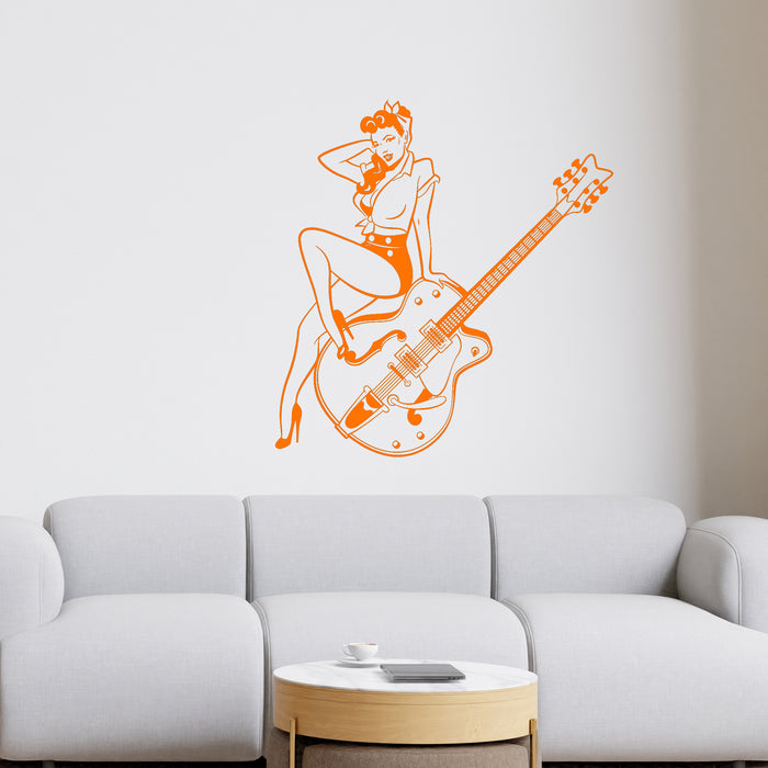 Vinyl Wall Decal Pin Up Style Retro Girl Guitar Musical Instruments Store Stickers Unique Gift (976ig)