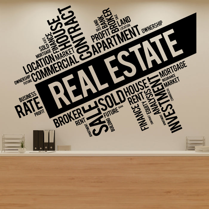 Vinyl Wall Decal Real Estate Broker Words Cloud Interior Art Stickers Mural (ig5733)