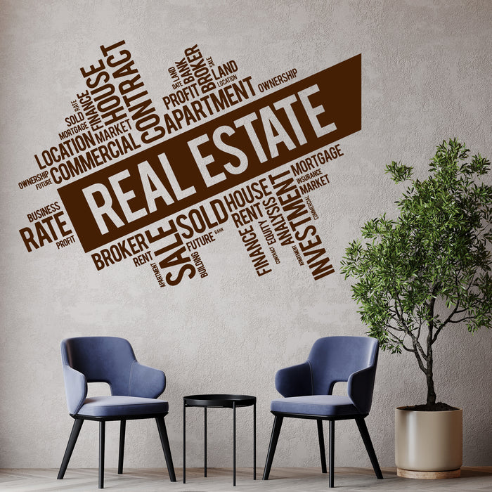 Vinyl Wall Decal Real Estate Broker Words Cloud Interior Art Stickers Mural (ig5733)