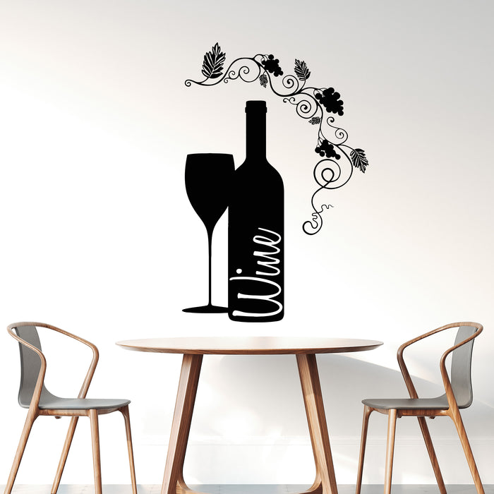Vinyl Wall Decal Wine Bottle Glass Grape Alcohol Bar Stickers Unique Gift (ig4232)