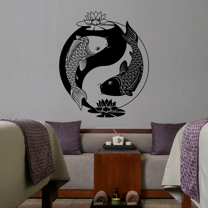 Vinyl Wall Decal Yin Yang Tai Lotus Chinese Philosophy Zen Fish Stickers Unique Gift (ig3606)