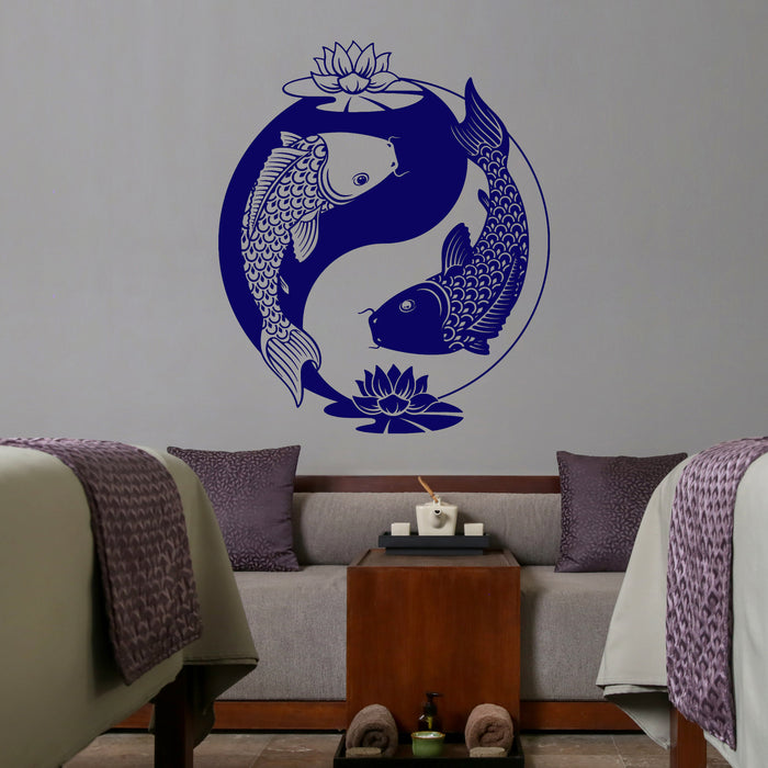 Vinyl Wall Decal Yin Yang Tai Lotus Chinese Philosophy Zen Fish Stickers Unique Gift (ig3606)