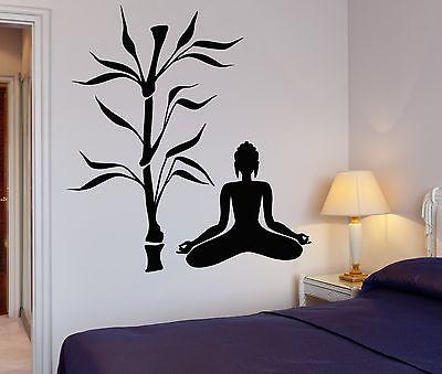 Vinyl Decal Buddha and Bamboo Tree Yoga Studio Decoration Buddhism Meditation Relaxation OM Zen Unique Gift (z2666)