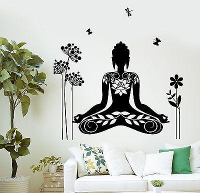 Buddha Wall Sticker Meditation Mantra Flower Butterfly Yoga Vinyl Decal Unique Gift (z2892)
