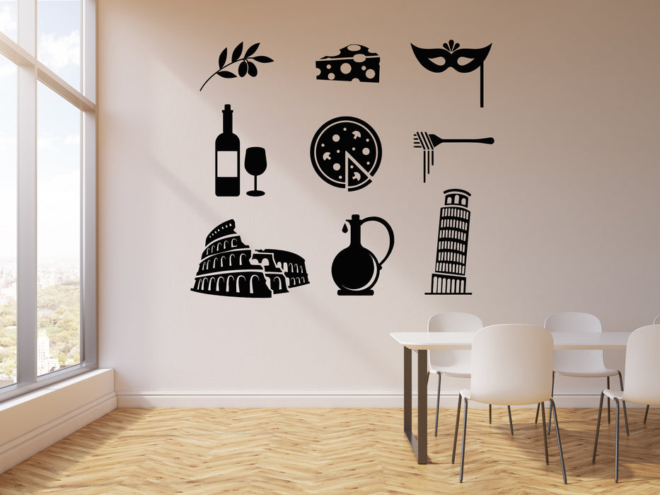 Vinyl Wall Decal Italian Cuisine Olive Food Pizza Wine Restaurant Stickers Mural (g2920)