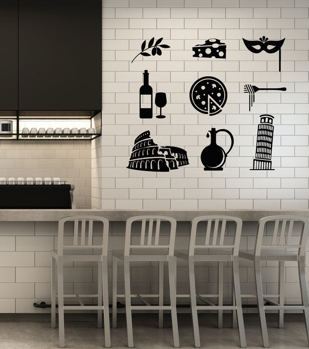 Vinyl Wall Decal Italian Cuisine Olive Food Pizza Wine Restaurant Stickers Mural (g2920)