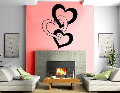 Wall Vinyl Art Sticker Entwined Hearts Love Romantic Decor Unique Gift (m175)