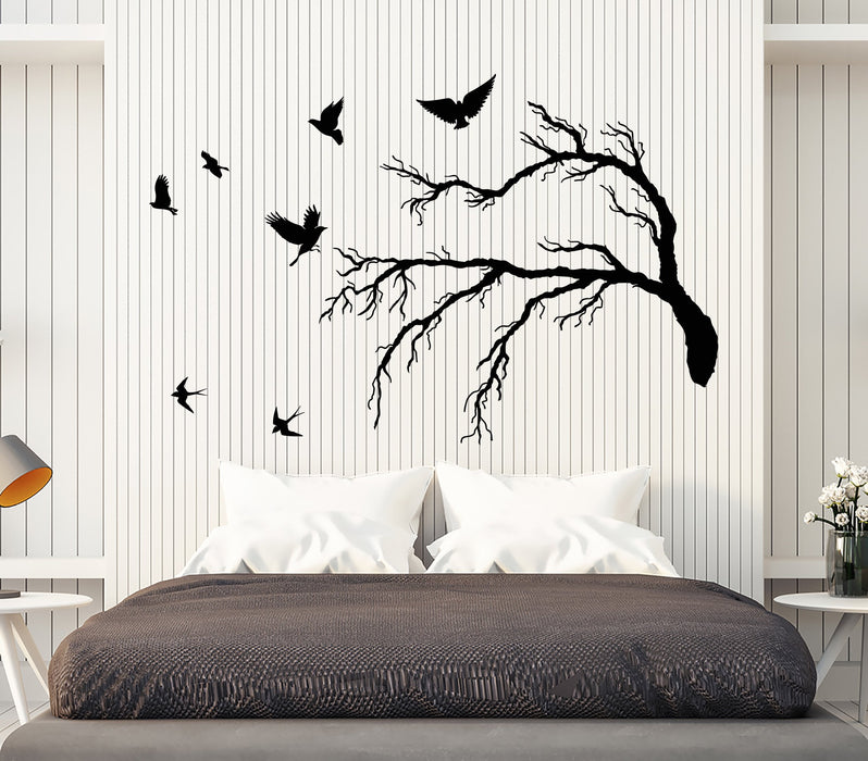 Vinyl Wall Decal Flock Of Birds Gothic Tree Branch Style Stickers Unique Gift (1617ig)