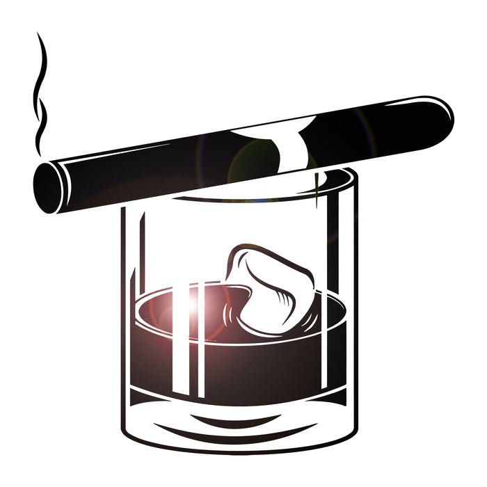 Vinyl Wall Decal Whiskey Glass Cigar Alcohol Bar Men's Style Stickers Living Room (ig4334)