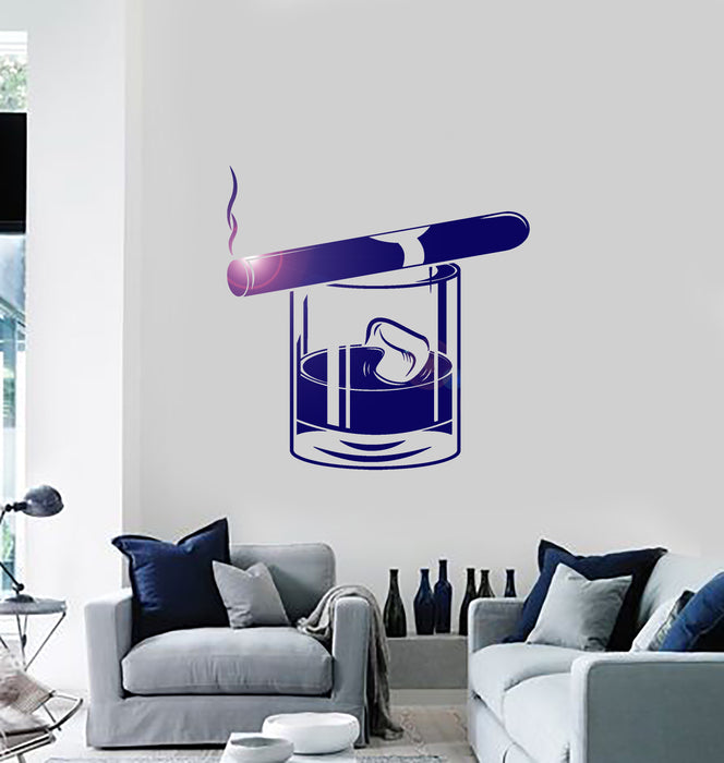 Vinyl Wall Decal Whiskey Glass Cigar Alcohol Bar Men's Style Stickers Living Room (ig4334)