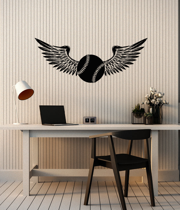 Vinyl Wall Decal Baseball Ball Flying Angel Wings Sport Decor Stickers Mural (g8026)