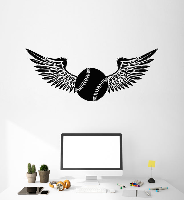 Vinyl Wall Decal Baseball Ball Flying Angel Wings Sport Decor Stickers Mural (g8026)
