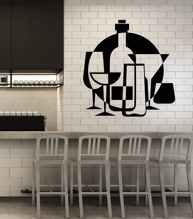 Vinyl Wall Decal Alcohol Drink Bar Wine Glass Bottle Kitchen Decor Stickers Mural (g1157)