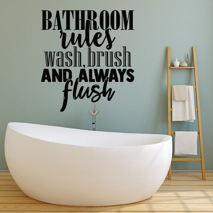 Vinyl Wall Decal Quote Shower Bathroom Rules  Wash Brush Flush Stickers Mural (g2556)