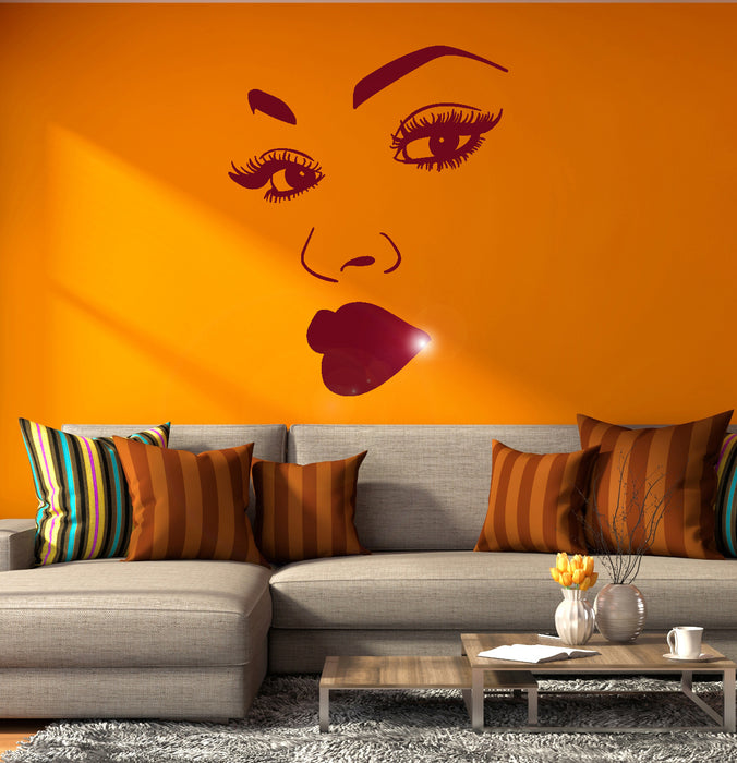 Woman Profile Portrait Girl Face Eyelashes Lips Vinyl Wall Decal Sticker (2213ig)
