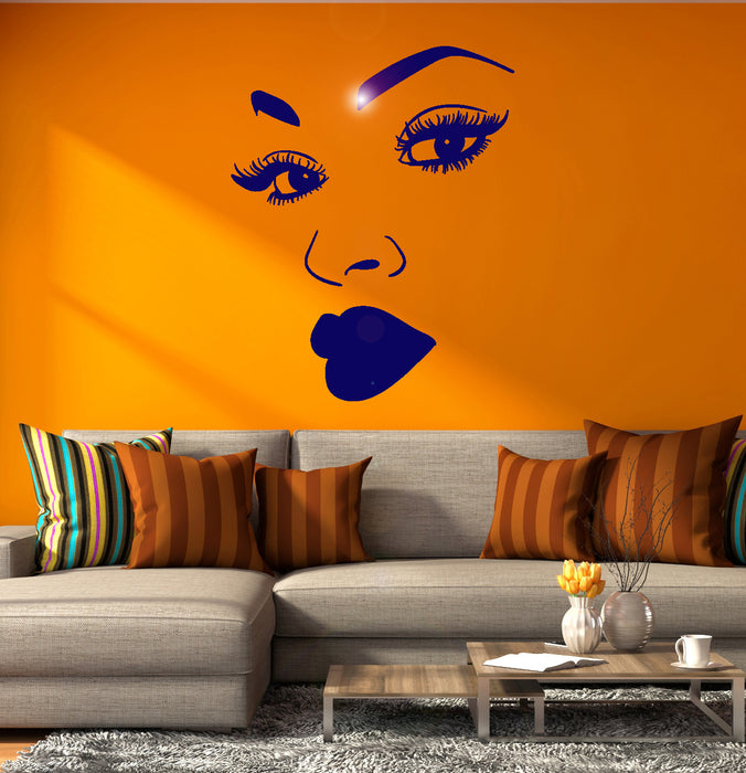 Woman Profile Portrait Girl Face Eyelashes Lips Vinyl Wall Decal Sticker (2213ig)