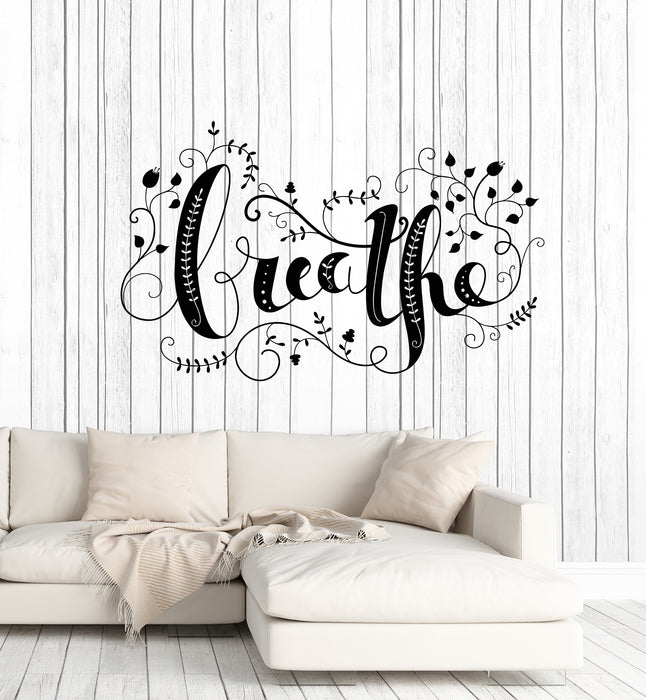 Vinyl Wall Decal Flower Floral Ornament Breathe Yoga Relax Stickers Mural (g3447)