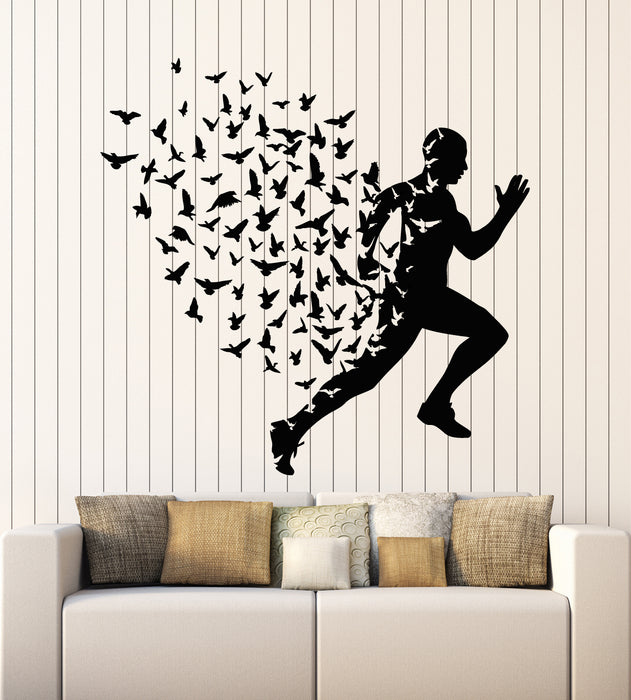 Vinyl Wall Decal Birds Flying Patterns Human Running Motivation Stickers Mural (g1221)