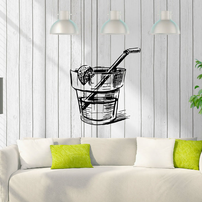 Vinyl Wall Decal Whiskey Sketch Glass Drink Piece Fruit Stickers Mural (g8122)
