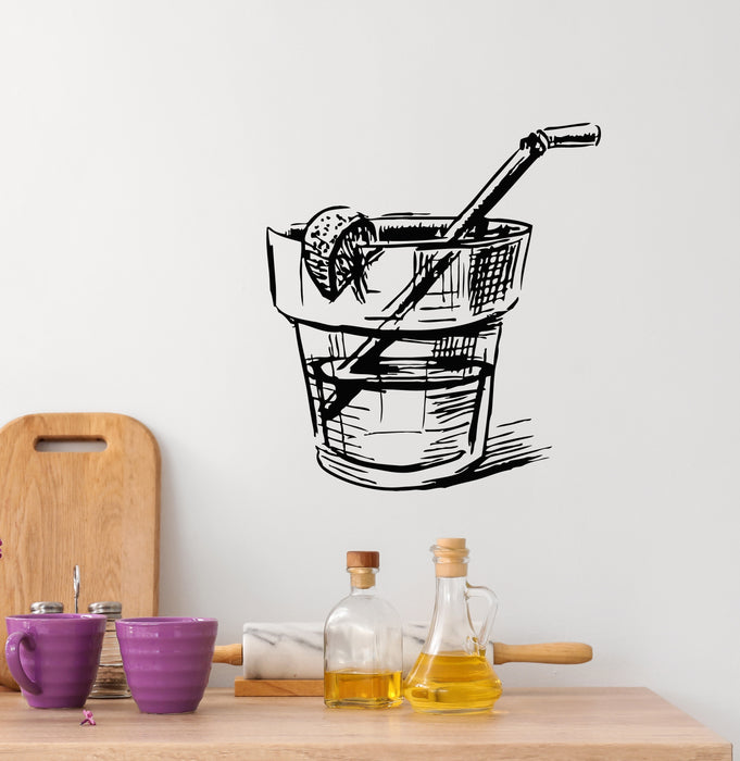 Vinyl Wall Decal Whiskey Sketch Glass Drink Piece Fruit Stickers Mural (g8122)