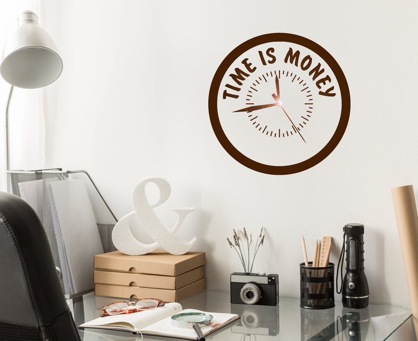 Vinyl Wall Decal Office Quote Time is Money Clock Business Decor Stickers Unique Gift (ig4808)