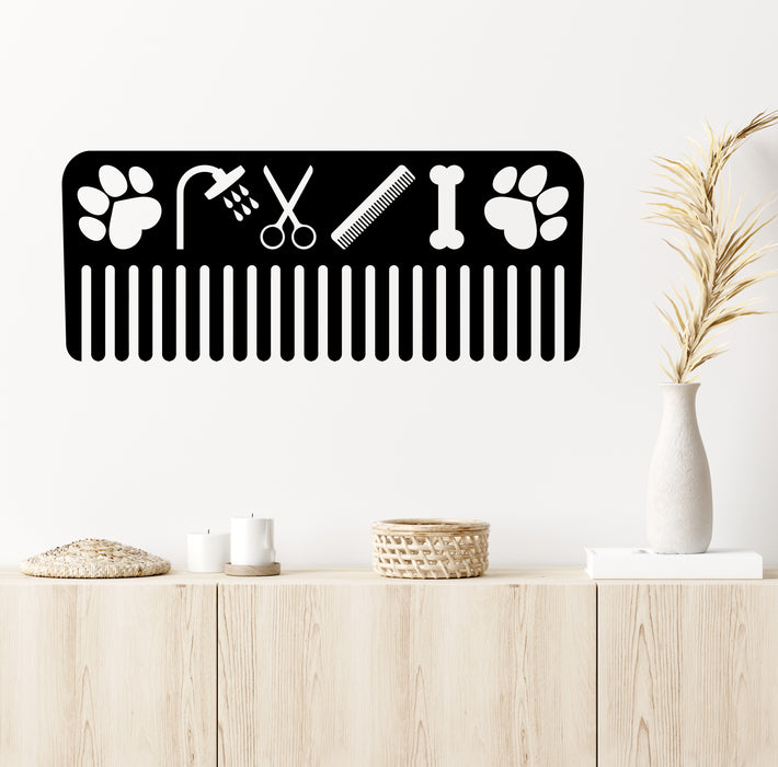 Comb Vinyl Wall Decal Pets Grooming Decor for Pets Beauty Salons Stickers Mural (k199)