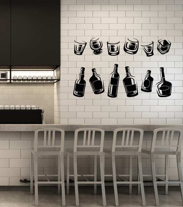 Vinyl Wall Decal Drinking Collection Alcohol Glasses Pub Bar Bottles Stickers Mural (g2788)