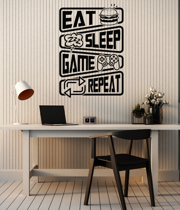 Vinyl Wall Decal Eat Burger Sleep Game Repeat Gamer Zone Stickers Mural (g7118)