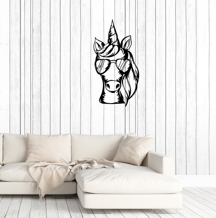 Wall Decal Unicorn Sunglasses Animal Fantasy Fairy Tale Vinyl Sticker (ed1285)