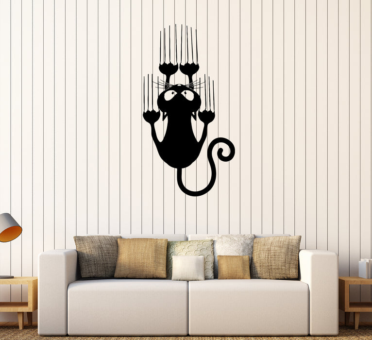 Wall Decal Cat Scratching Wall Pet Animal Kitten Vinyl Sticker (ed1696)