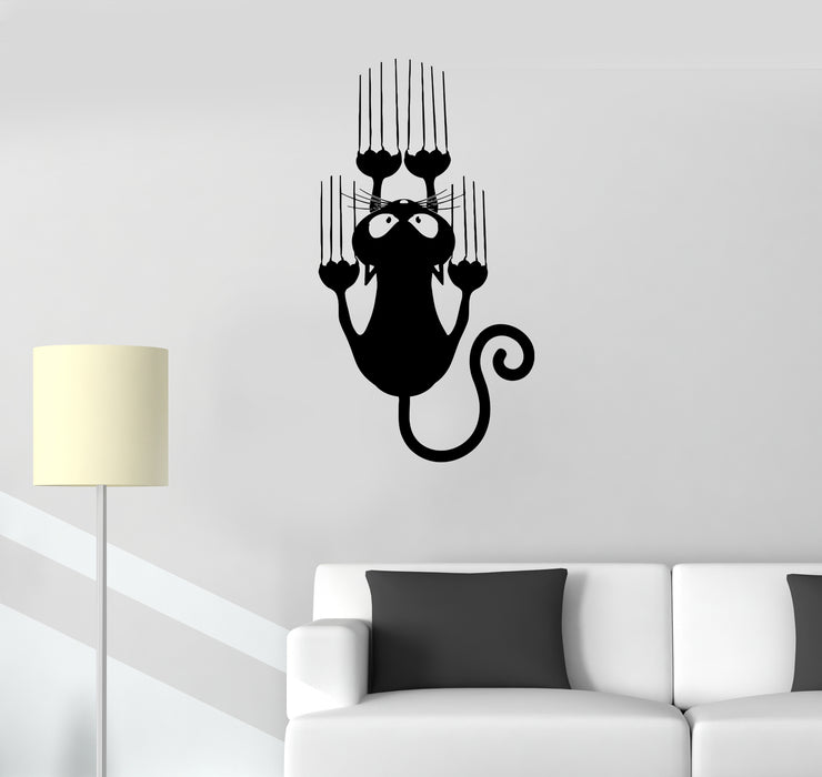 Wall Decal Cat Scratching Wall Pet Animal Kitten Vinyl Sticker (ed1696)