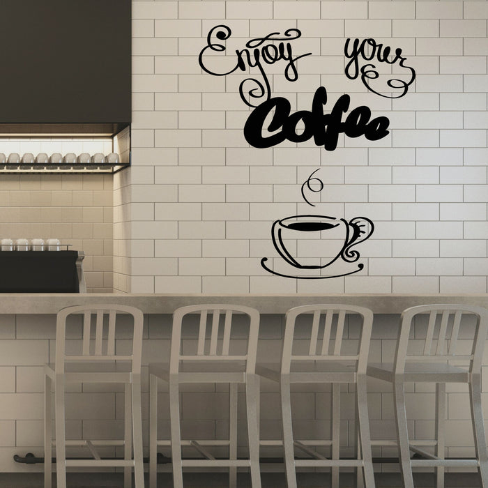 Vinyl Wall Decal Cafe Lettering Enjoy Your Coffee Kitchen Quote Stickers Mural (g8218)