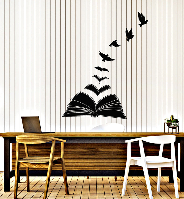 Vinyl Wall Decal Reading Room Literature Birds Open Book Library Stickers Mural (g2208)