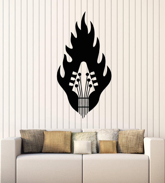 Vinyl Wall Decal Music Fire Guitar Strings Musical Instrument Stickers Mural (g2744)