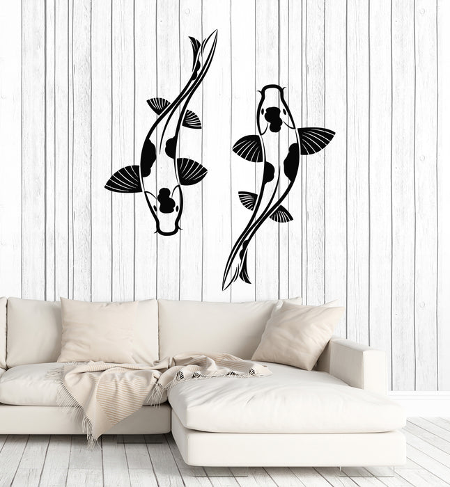 Vinyl Wall Decal Koi Carp Fish Couple Asian Style Fishing Hobby Stickers Mural (g2374)