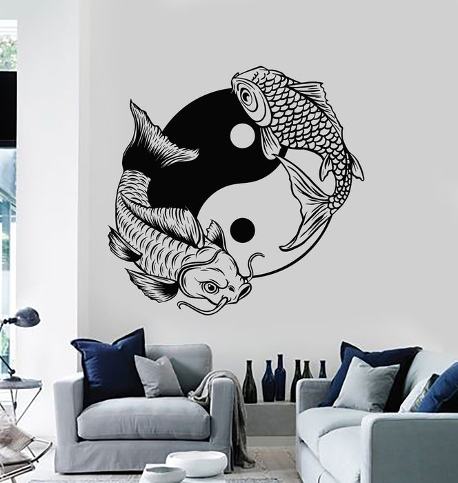 Vinyl Wall Decal Couple Fish Chinese Goldfish Yin Yang Symbol Stickers Mural (g4993)