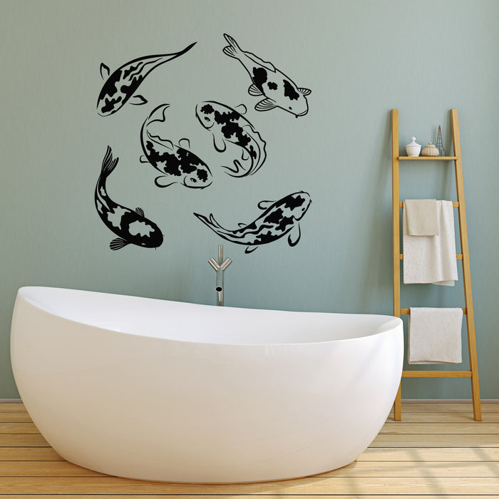 Vinyl Wall Decal Asian Style Koi Carp Sea Fishes Aquarium Stickers Mural (g3682)