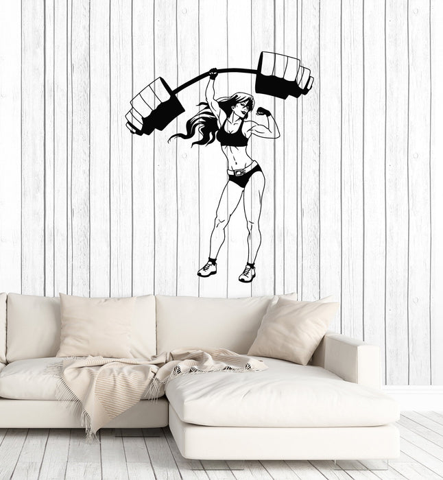 Vinyl Wall Decal Sexy Fitness Girl Gym Sports Woman Barbell Decor Art Stickers Mural (ig5489)