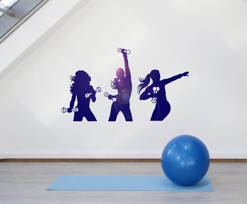 Vinyl Wall Decal Sport Fitness Girls Gym Aerobics Dumbbells Stickers Unique Gift (1400ig)