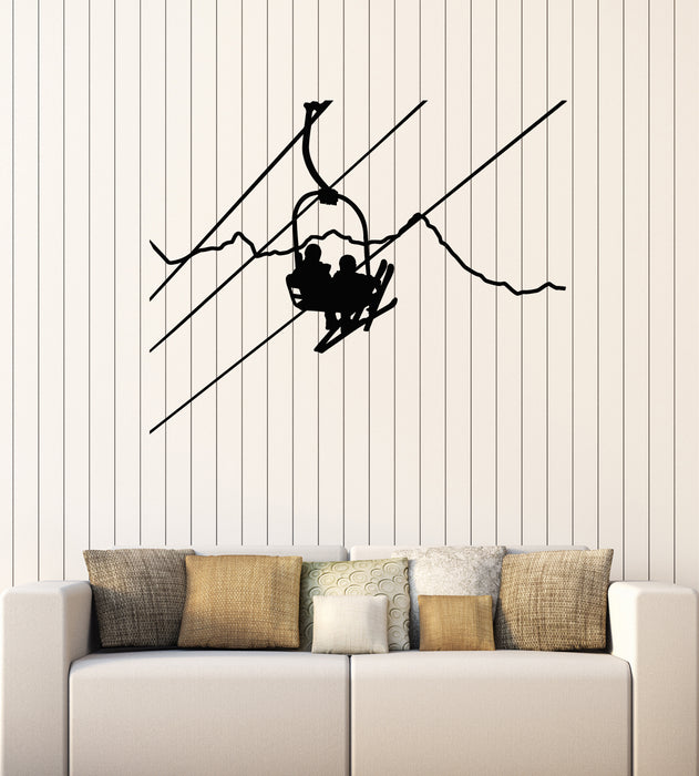 Vinyl Wall Decal Funicular Station Skiers Skiing Winter Sport Mountain Stickers Mural (g1789)