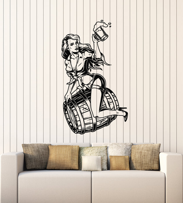 Vinyl Wall Decal Sexy Girl Barrel Beer Alcohol Bar Pub Decor Stickers Mural (g4738)