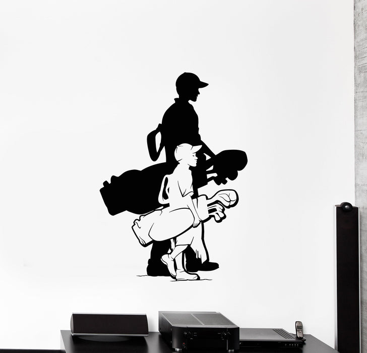 Vinyl Wall Decal Golf Players Father With Son Golf Club Silhouette Art Stickers Mural (ig5283)