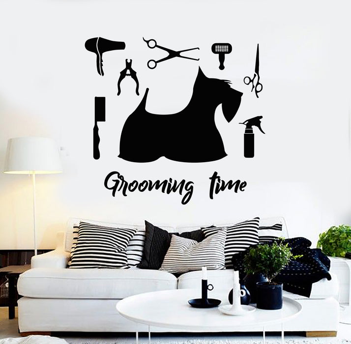 Vinyl Wall Decal Grooming Time Beauty Salon For Pets Dog Stickers Mural (g2220)