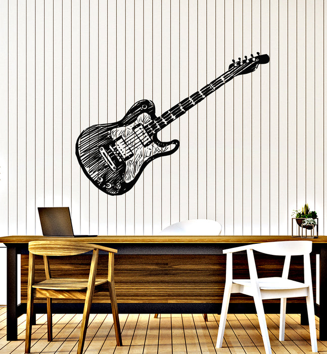 Vinyl Wall Decal Teen Room Electric Guitar Art Musical Instrument Stickers Mural (g6387)