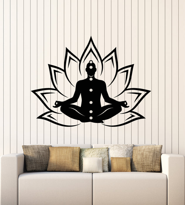 Vinyl Wall Decal Gym Yoga Abstract Lotus Meditation Centre Chakras Stickers Mural (g2389)