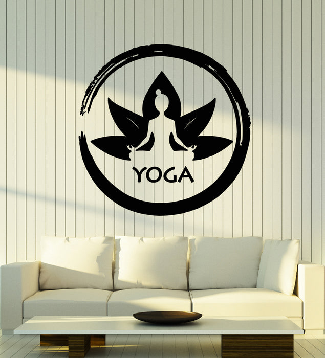 Vinyl Wall Decal Gym Yoga Studio Room Lotus Pose Enso Stickers Mural (g5085)