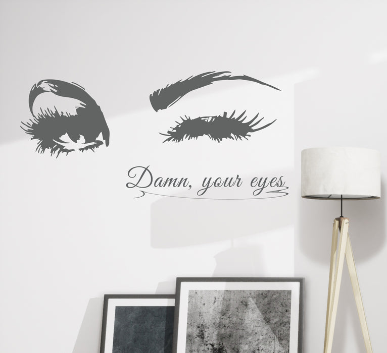 Wall Decal Words Eyes Eyelashes Lashes Beauty Studio Vinyl Decor GREY 17 in x 33.5 in gz349